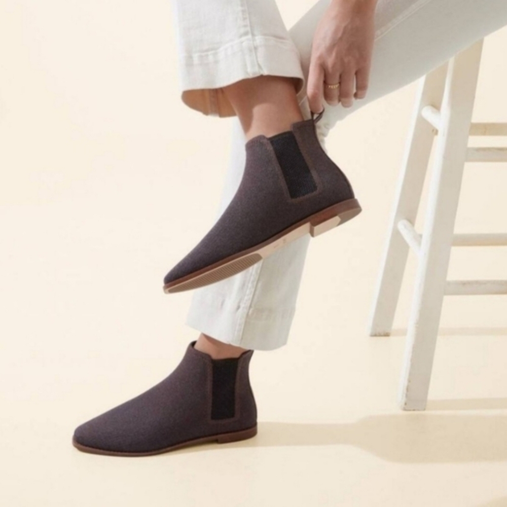 Rothy's Ankle Boots Women's 8 Chocolate Brown Merino Wool Knit Chelsea Comfort